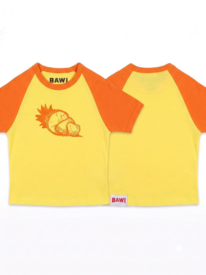 Yellow and orange shirt with pineapple design and &